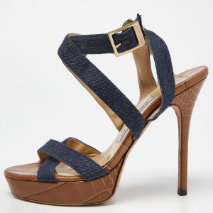 Jimmy Choo Navy Blue Denim Vamp Platform Sandals Size 38, Sandals - Luxury Closet