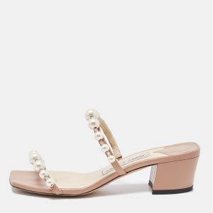 Jimmy Choo Beige Leather Amara Slide Sandals Size 34, Sandals - Luxury Closet