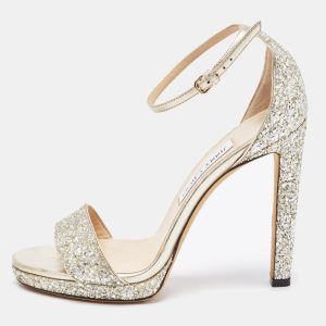 Jimmy Choo Gold Coarse Glitter Misty Sandals Size 39, Sandals - Luxury Closet
