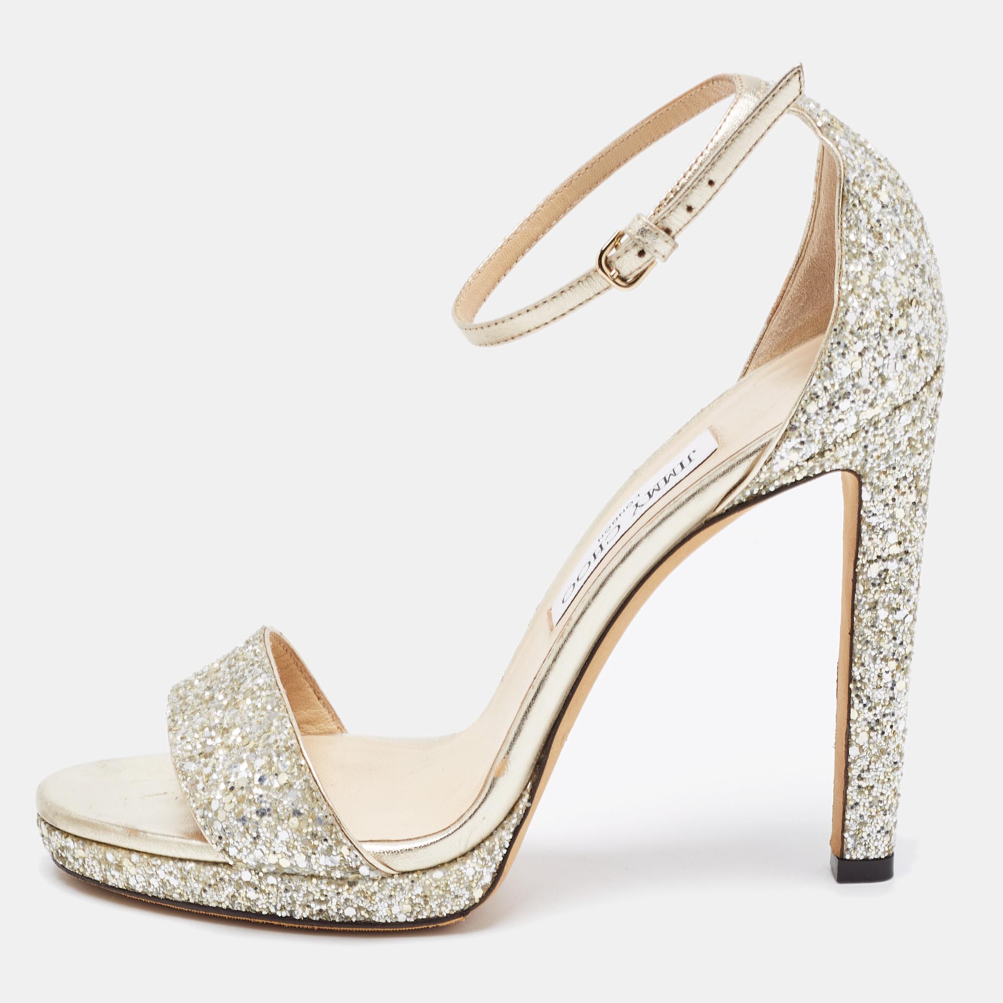 Jimmy Choo Gold Coarse Glitter Misty Sandals Size 39, Sandals - Luxury Closet