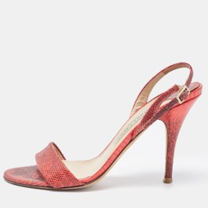 Jimmy Choo Red/Black Lizard Leather Aeon Slingback Sandals Size 38.5, Sandals - Luxury Closet