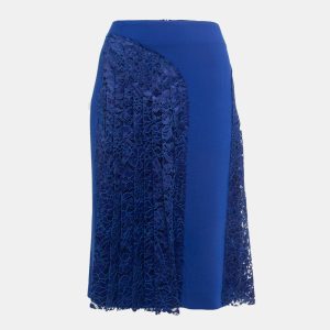 Joseph Blue Crepe Pleated Lace Paneled Knee Length Skirt M, Skirts - Luxury Closet catalog