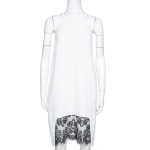 Just Cavalli White Crepe Lace Trim Sleeveless Shift Dress M, Dresses - Luxury Closet