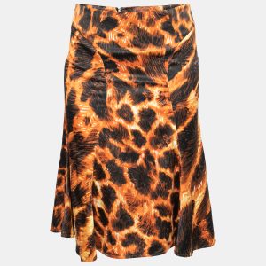 Just Cavalli Orange and Black Printed Flared Hem Skirt S, Skirts - Luxury Closet catalog