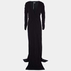 Just Cavalli Black Jersey Crystal Ruched Sleeve Gown M, Dresses - Luxury Closet catalog