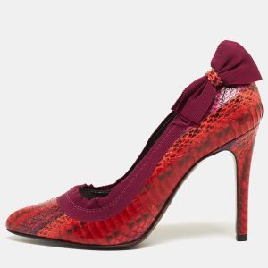 Lanvin Red/Purple Python and Fabric Bow Pumps Size 38, Pumps - Luxury Closet catalog