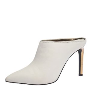 Lanvin White Leather Pointed Toe Mules Size 38.5, Sandals - Luxury Closet