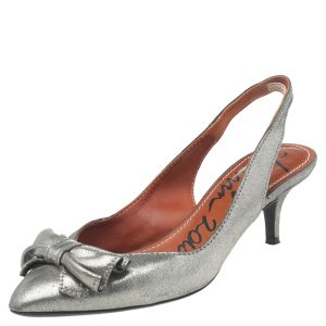 Lanvin Metallic Grey Fabric Bow Sandals Size 36, Sandals - Luxury Closet