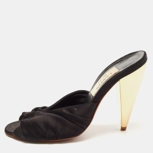 Lanvin Black Satin Pleated Open Toe Mules Size 37.5, Sandals - Luxury Closet
