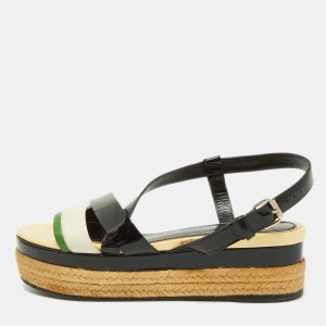 Lanvin Tricolor Patent and Leather Espadrille Platform Sandals Size 37, Sandals - Luxury Closet