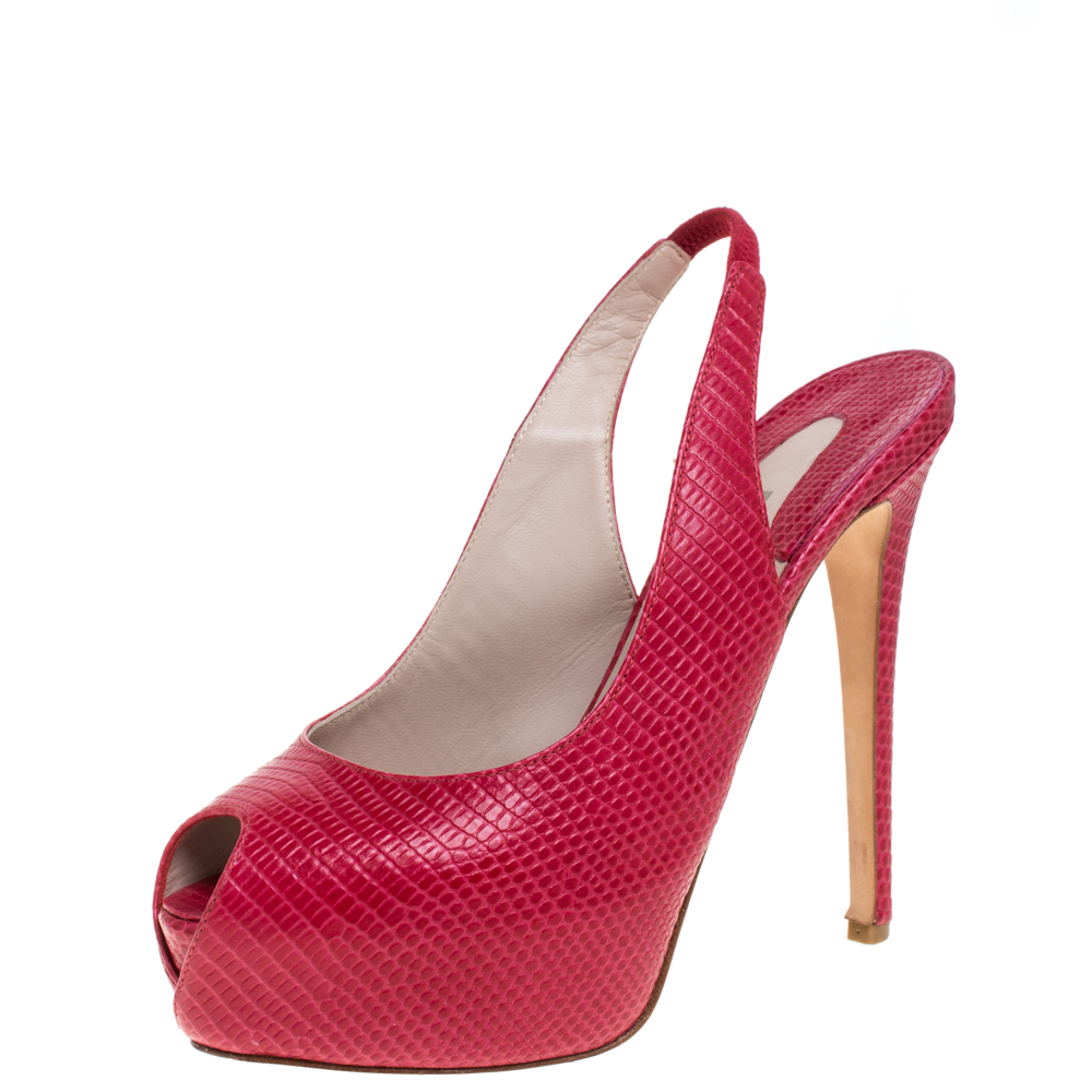 Le Silla Red Lizard Embossed Leather Slingback Platform Sandals Size 39, Sandals - Luxury Closet catalog