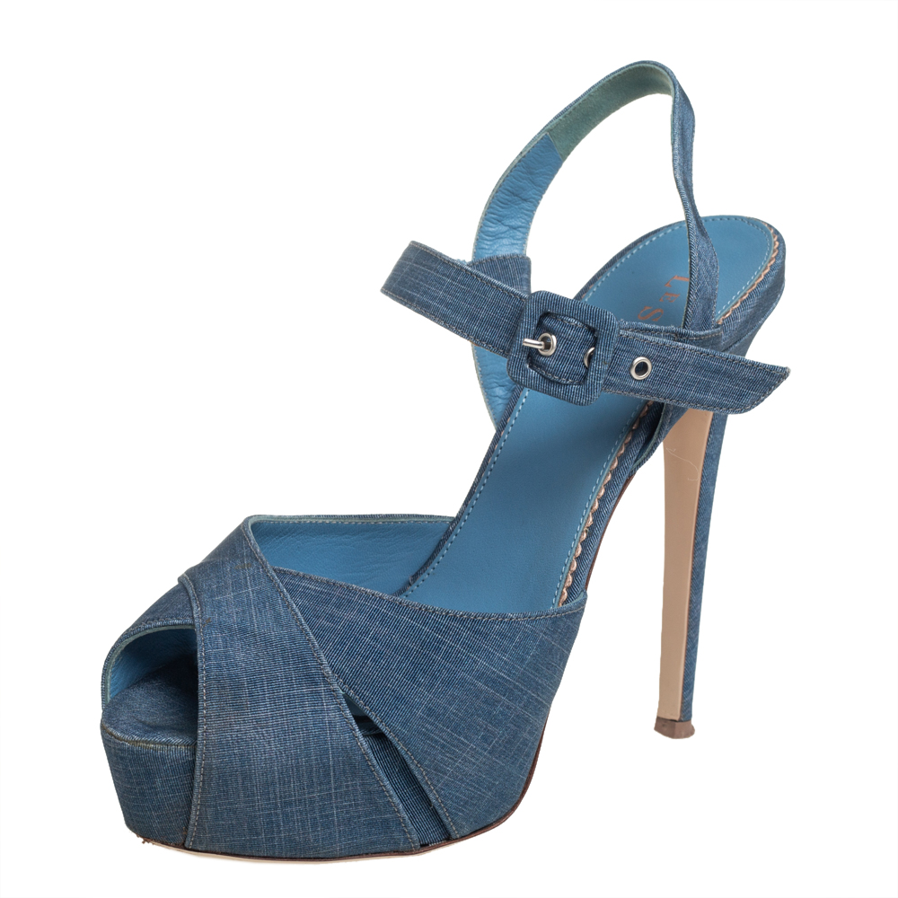Le Silla Blue Denim Platform Sandals Size 38, Sandals - Luxury Closet