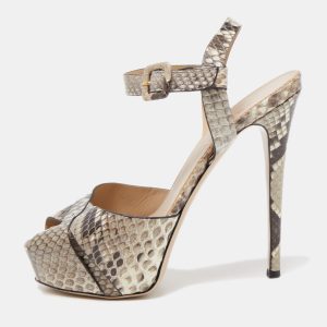 Le Silla Two Tone Python Embossed Leather Ankle Strap Sandals Size 37.5, Sandals - Luxury Closet