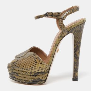 Le Silla Green Python Ankle Strap Platform Sandals Size 40, Sandals - Luxury Closet