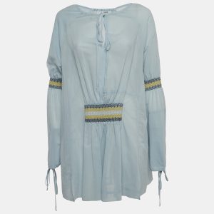 Loewe Blue Cotton Blend Smocked Detail Tie-Up Neck Mini Dress S, Dresses - Luxury Closet catalog
