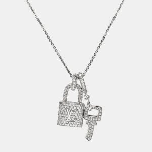 Louis Vuitton Lock It Key Padlock Diamonds 18k White Gold Pendant Necklace, Necklaces - Luxury Closet catalog