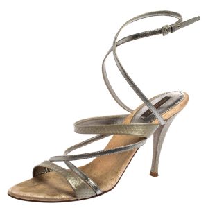 Louis Vuitton Grey Python Embossed And Leather Strappy Sandals Size 40, Sandals - Luxury Closet