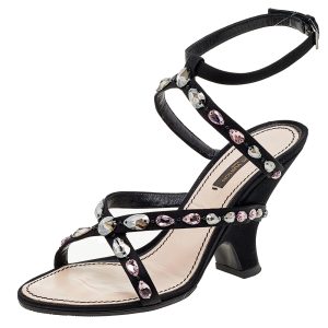 Louis Vuitton Black Satin Crystal Embellished Ankle Strap Sandals Size 39, Sandals - Luxury Closet