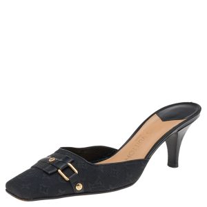 Louis Vuitton Black Monogram Embossed Canvas Slip On Mules Size 37.5, Sandals - Luxury Closet