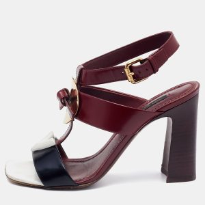 Louis Vuitton Burgundy/Black Leather Ankle Strap Sandals Size 37, Sandals - Luxury Closet