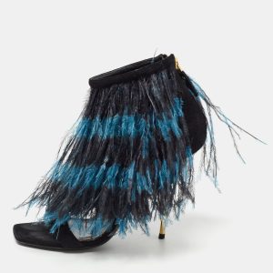 Louis Vuitton Black Suede and Feather Ankle Strap Sandals Size 36, Sandals - Luxury Closet