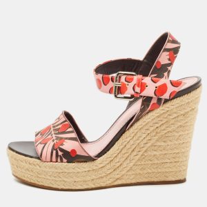 Louis Vuitton Pink/Brown Monogram Canvas Sugar Pink Poppy Espadrille Wedge Platform Ankle Strap Sandals Size 37, Sandals - Luxury Closet