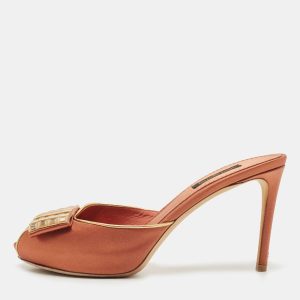Louis Vuitton Brown Satin Embellished Peep Toe Slide Sandals Size 38, Sandals - Luxury Closet