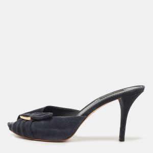 Louis Vuitton Navy Blue Suede Bow Slide Sandals Size 38, Sandals - Luxury Closet