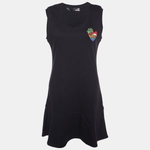 Love Moschino Black Cotton Knit Logo Applique Flute Hem Shift Dress M, Dresses - Luxury Closet catalog