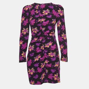 Maje Purple Floral Print Crepe Ruched Mini Dress S, Dresses - Luxury Closet catalog