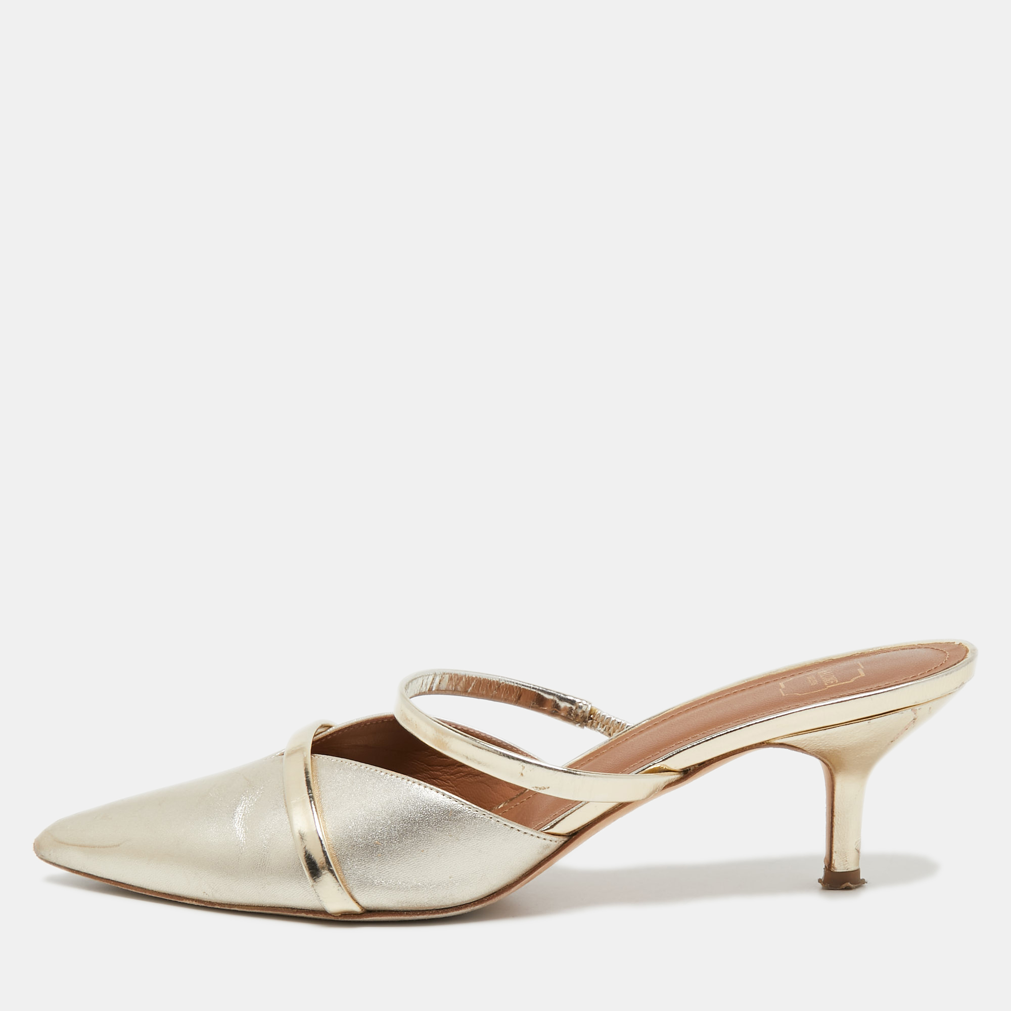Malone Souliers Gold Leather Frankie Mules Size 38.5, Sandals - Luxury Closet