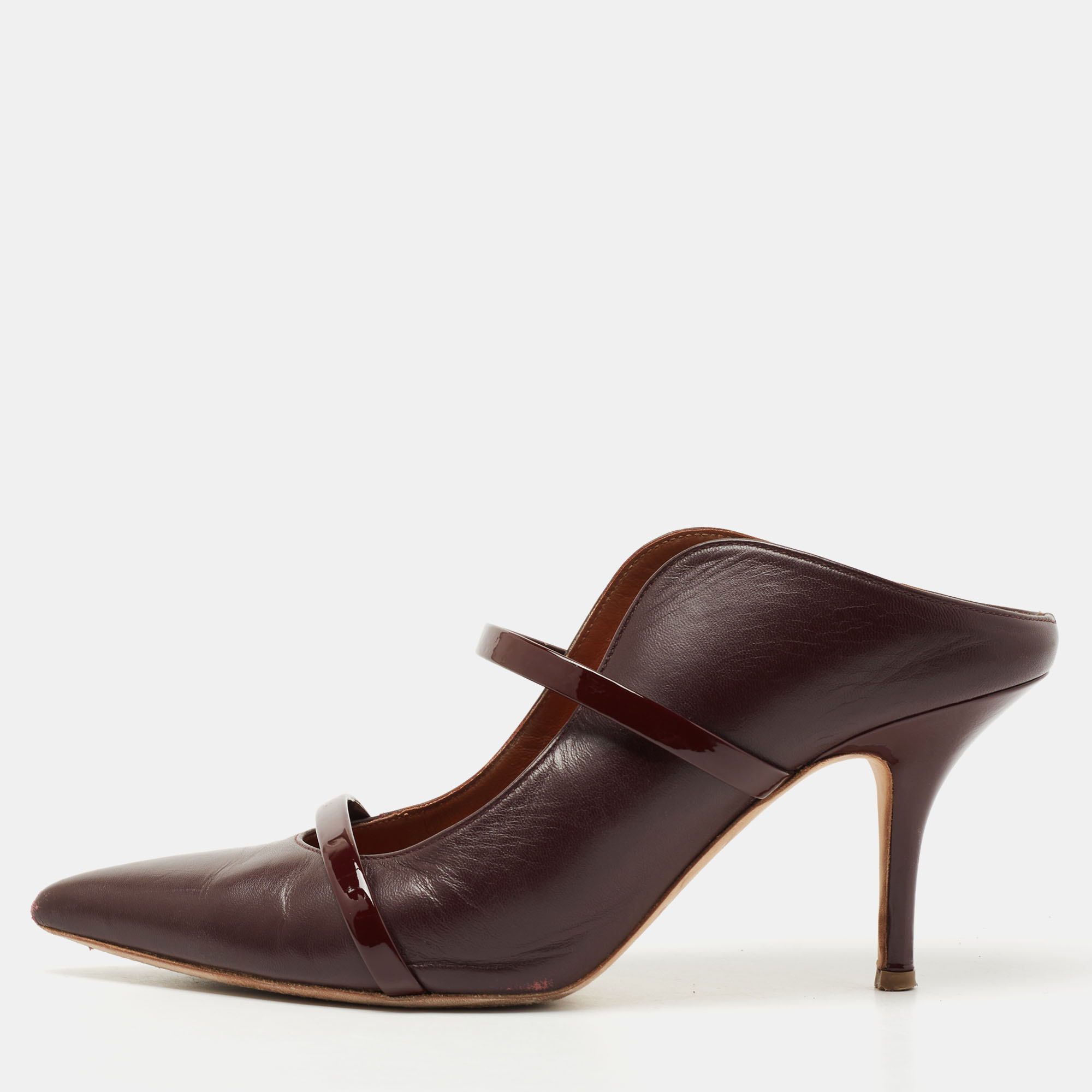 Malone Souliers Burgundy Patent and Leather Maureen Mules Size 37, Sandals - Luxury Closet