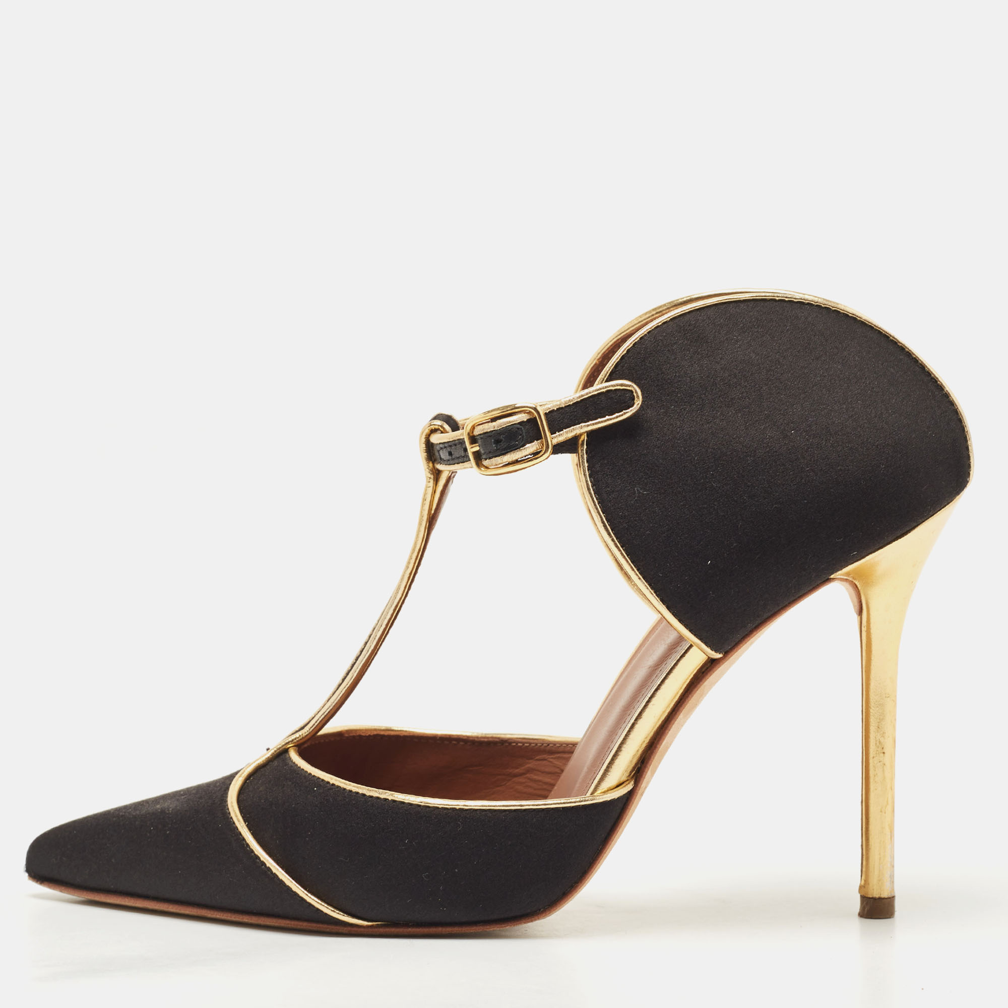 Malone Souliers Black/Gold Satin and Leather Imogen Sandals Size 38, Sandals - Luxury Closet