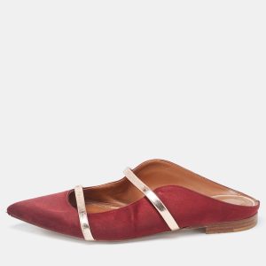 Malone Souliers Burgundy Satin Maureen Flats Size 37.5, Sandals - Luxury Closet