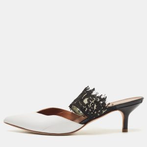Malone Souliers White/Black Lace and Leather Maisie Mules Size 36, Sandals - Luxury Closet