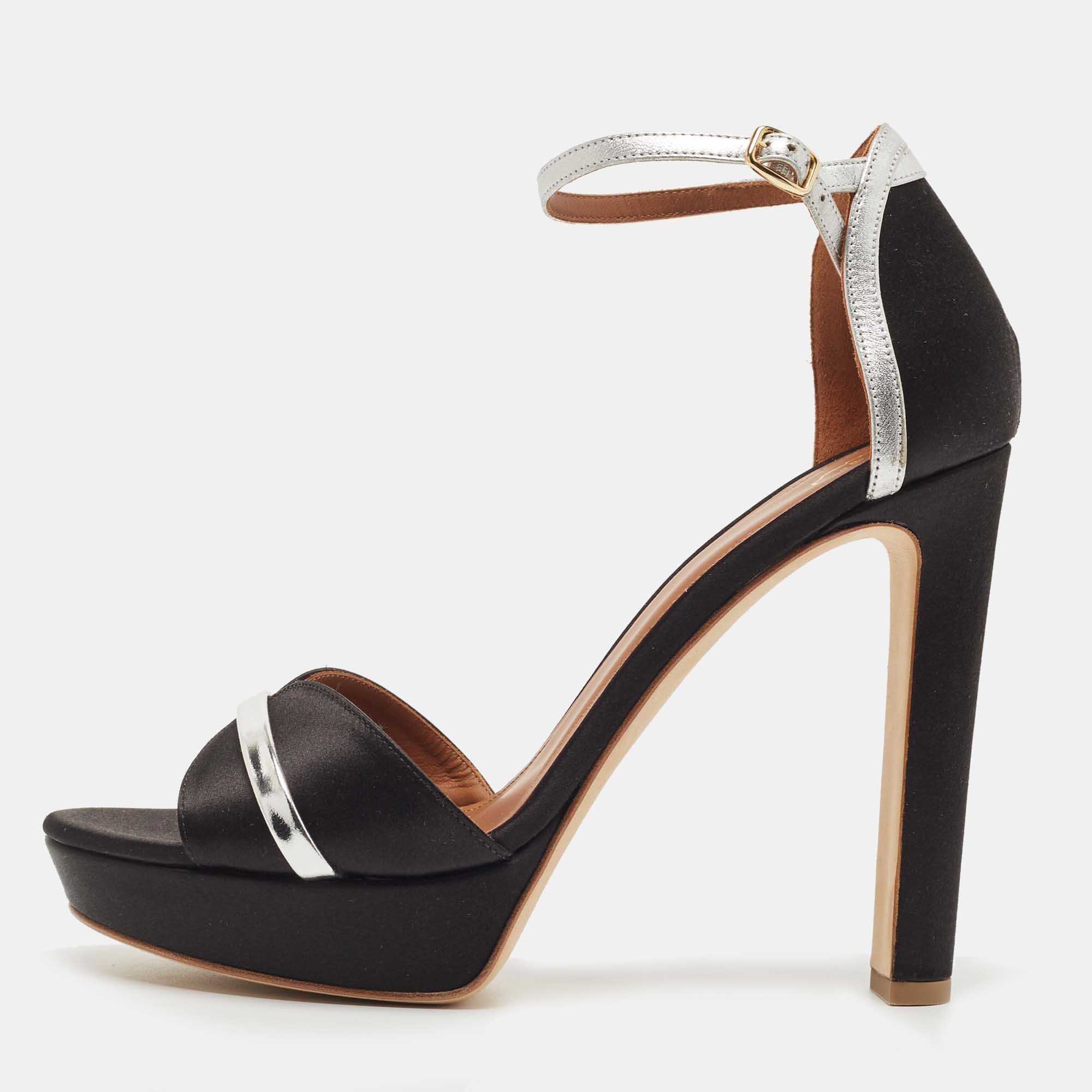 Malone Souliers Black Leather Miranda Platform Ankle Strap Sandals Size 39.5, Sandals - Luxury Closet