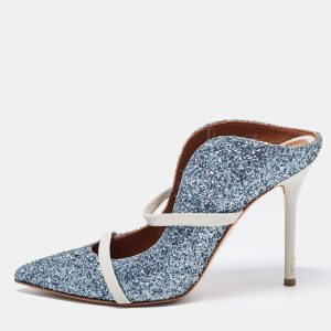 Malone Souliers Blue Coarse Glitter and Leather Maureen Mules Size 37, Sandals - Luxury Closet
