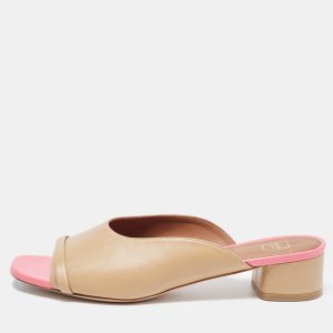 Malone Souliers Beige/Pink Leather Sena Slide Sandals Size 39.5, Sandals - Luxury Closet
