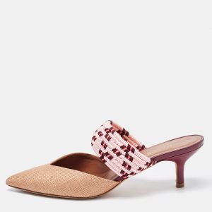 Malone Souliers Brown/Pink Raffia and Fabric Maisie Mules Size 36, Sandals - Luxury Closet