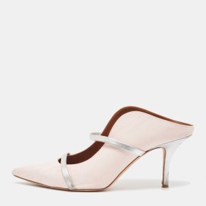 Malone Souliers Pink/Silver Fabric and Leather Maureen Mules Size 40.5, Sandals - Luxury Closet