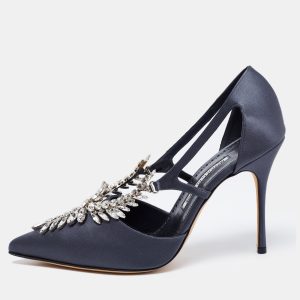 Manolo Blahnik Dark Grey Satin Lala Crystal Embellished Pointed Toe Pumps Size 40, Pumps - Luxury Closet catalog