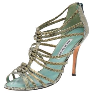 Manolo Blahnik Green Python Leather Strappy Sandals Size 39.5, Sandals - Luxury Closet