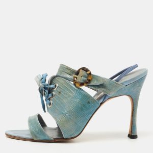 Manolo Blahnik Turquoise Lizard Leather Slingback Sandals Size 40, Sandals - Luxury Closet