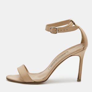 Manolo Blahnik Beige Leather Ankle Strap Sandals Size 35, Sandals - Luxury Closet