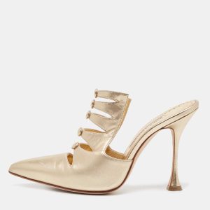 Manolo Blahnik Metallic Gold  Leather Mules Size 38, Sandals - Luxury Closet