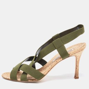 Manolo Blahnik Green Elastic Cork Strappy Sandals Size 39, Sandals - Luxury Closet
