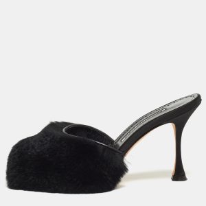 Manolo Blahnik Black Fur Slide Sandals Size 36.5, Sandals - Luxury Closet