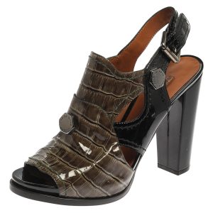 Marc Jacobs Green/Black Croc Embossed Patent Leather Slingback Sandals Size 39.5, Sandals - Luxury Closet