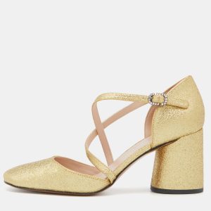 Marc Jacobs Gold Glitter Block Heel Ankle Strap Sandals Size 38, Sandals - Luxury Closet