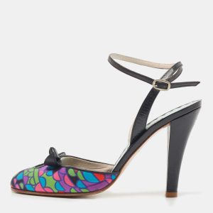 Marc Jacobs Multicolor Printed Satin and Leather Ankle Strap sandals Size 37.5, Sandals - Luxury Closet